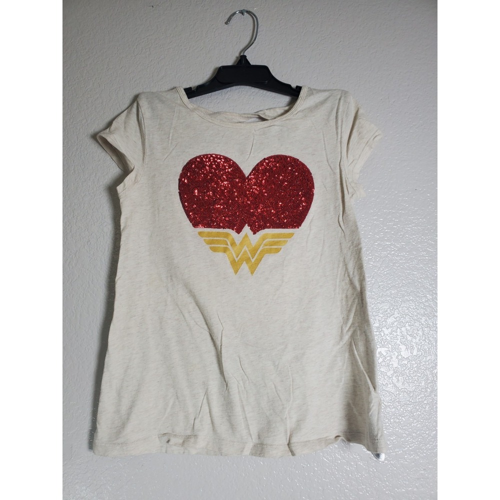 Gap Kids Wonder Woman Sequin Heart Shirt Girls Small Graphic Tee DC Comics